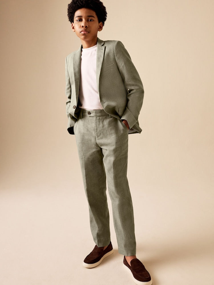 Khaki Green Linen Blend Suit Jacket (3-16yrs)