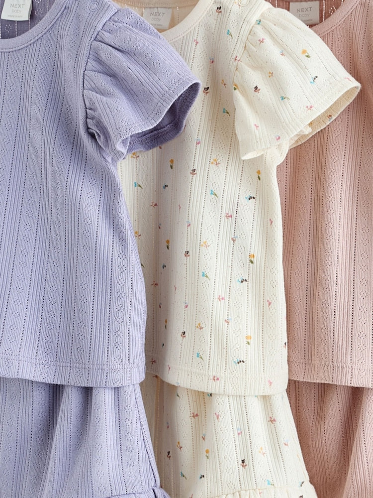 Purple Floral Short Sleeve Top and Shorts Baby Set 6 Piece (0mths-2yrs) - Size Up to 1 Month (56cm)