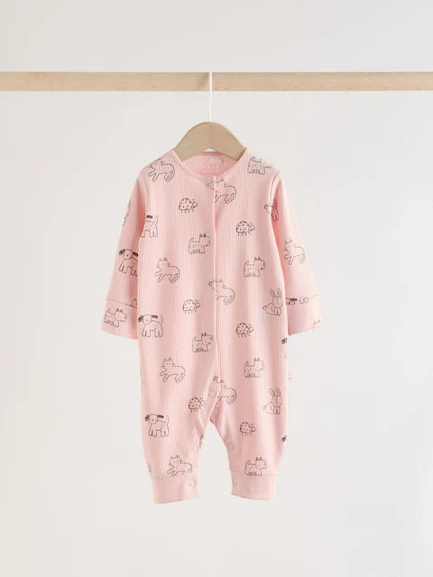 Pink Two Way Zip Baby Sleepsuit 3 Pack (0mths-3yrs)