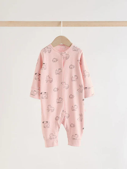 Pink Two Way Zip Baby Sleepsuit 3 Pack (0mths-3yrs)