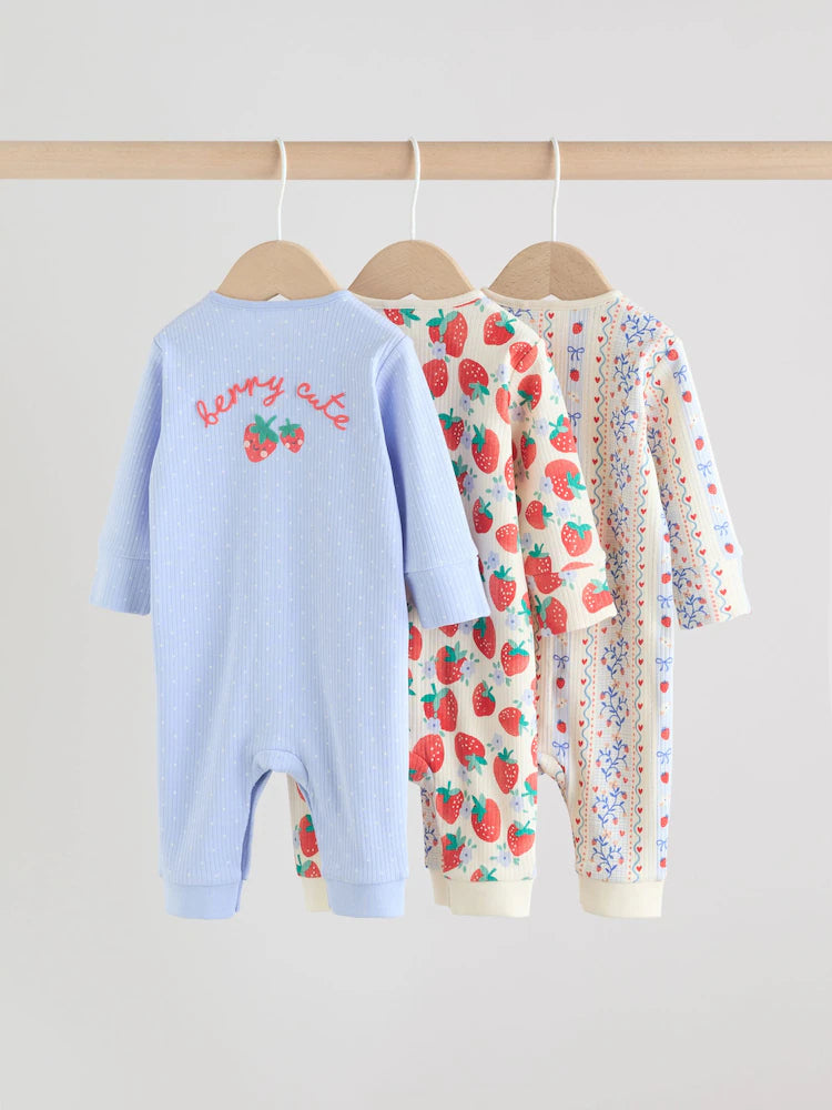Blue Baby Strawberry Sleepsuit 3 Pack (0mths-3yrs)
