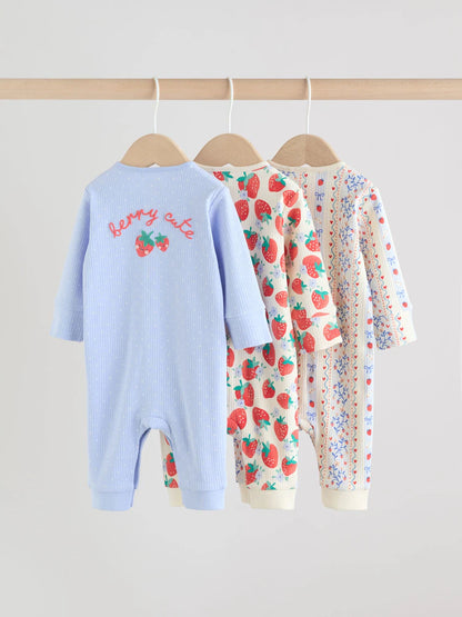 Blue Baby Strawberry Sleepsuit 3 Pack (0mths-3yrs)