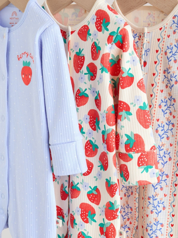 Blue Baby Strawberry Sleepsuit 3 Pack (0mths-3yrs)