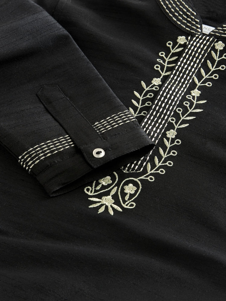 Black Embroidered Kurta Shirt (3mths-16yrs) (3mths-16yrs)