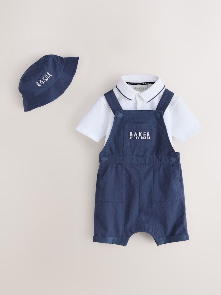 Baker by Ted Baker Seersucker Dungaree,Polo Shirt and Hat Set