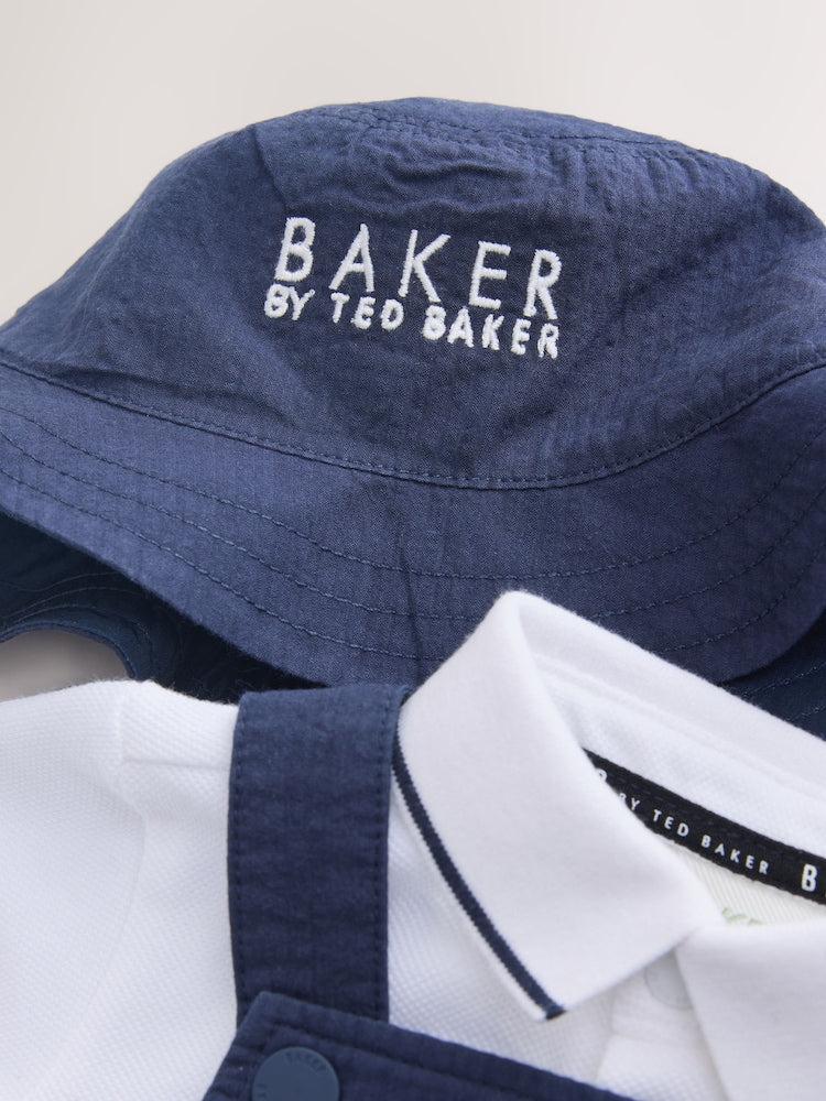 Baker by Ted Baker Seersucker Dungaree,Polo Shirt and Hat Set