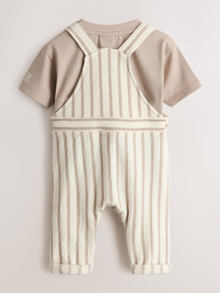 Baker by Ted Baker Stone Striped Dungaree and Short Sleeve T-Shirt Set