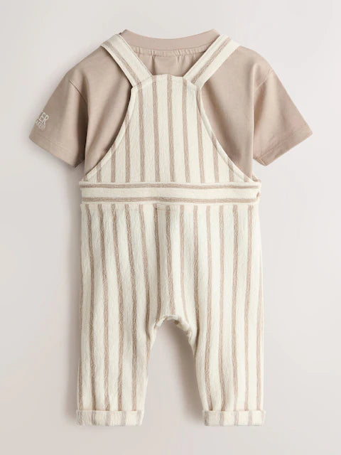 Baker by Ted Baker Stone Striped Dungaree and Short Sleeve T-Shirt Set