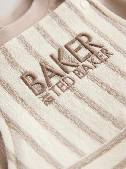 Baker by Ted Baker Stone Striped Dungaree and Short Sleeve T-Shirt Set