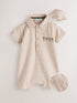 Baker by Ted Baker Textured Romper and Hat Set - Size Newborn - Stone