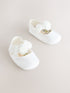 White Satin Baby Corsage Shoes (0-24mths) - Size Up To 3 Months (50 - 62cm)