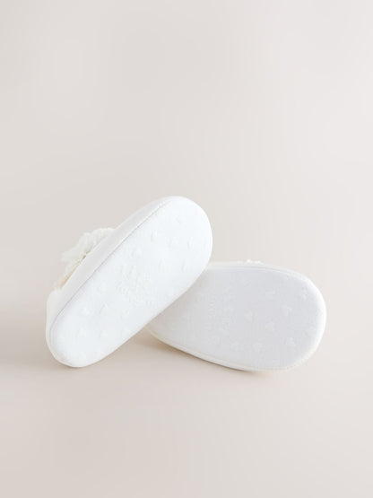 White Satin Baby Corsage Shoes (0-24mths) - Size Up To 3 Months (50 - 62cm)
