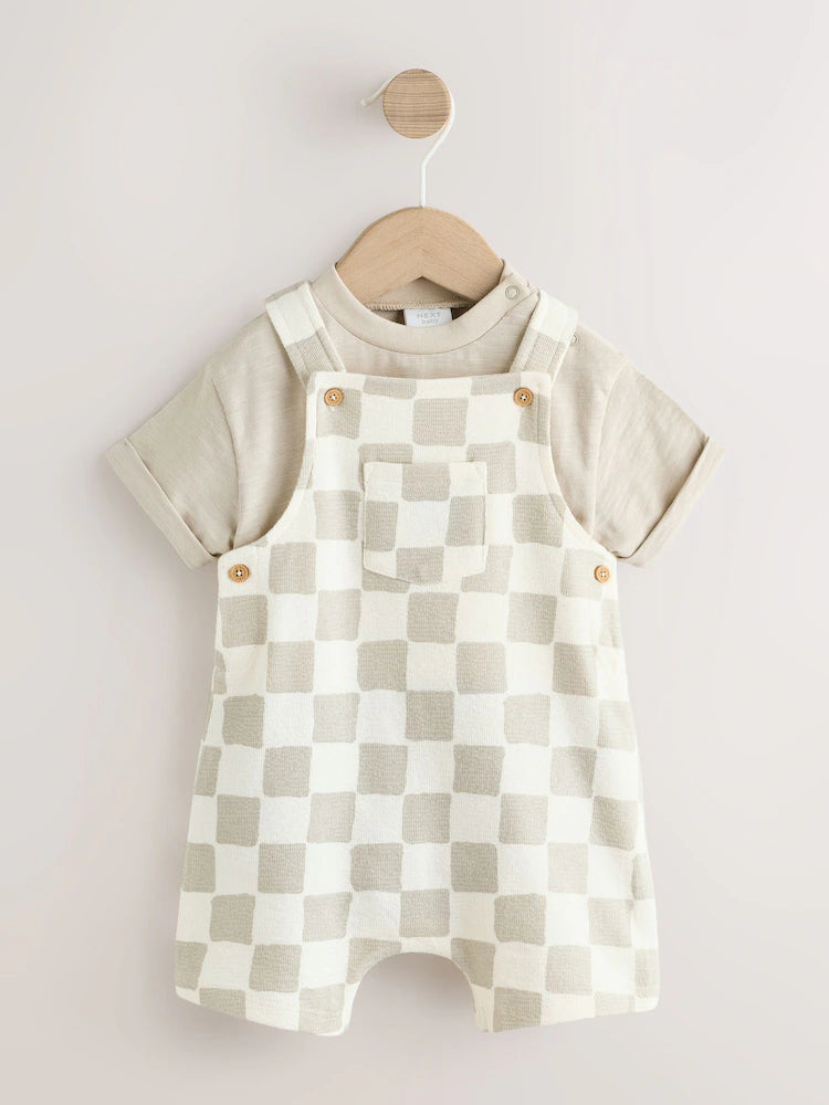 Grey/Neutral Checkerboard Jersey Dungarees and Bodysuit Baby Set (0mths-2yrs)