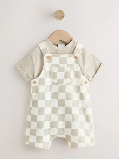Grey/Neutral Checkerboard Jersey Dungarees and Bodysuit Baby Set (0mths-2yrs)