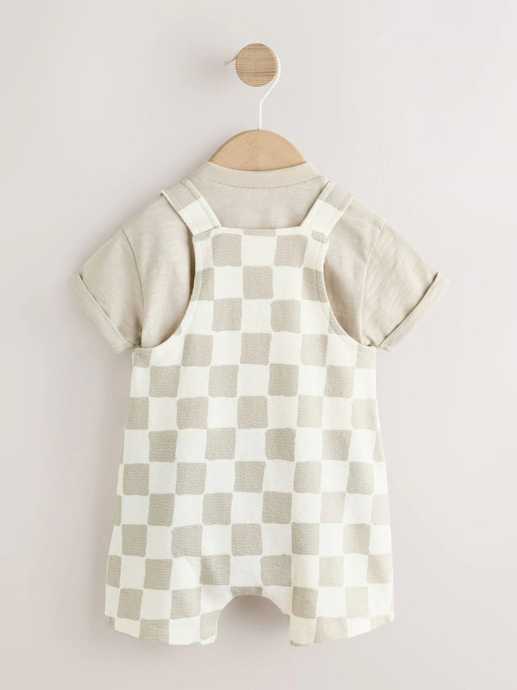 Grey/Neutral Checkerboard Jersey Dungarees and Bodysuit Baby Set (0mths-2yrs)