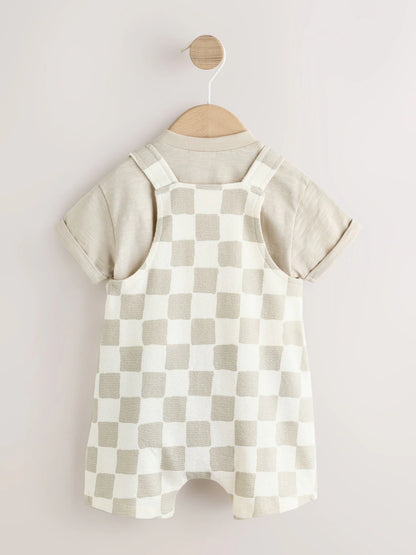 Grey/Neutral Checkerboard Jersey Dungarees and Bodysuit Baby Set (0mths-2yrs)