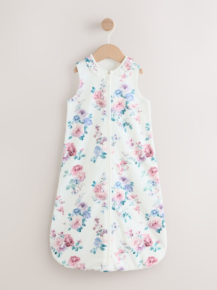 White Floral 1 Tog Sleeveless Baby Sleep Bag