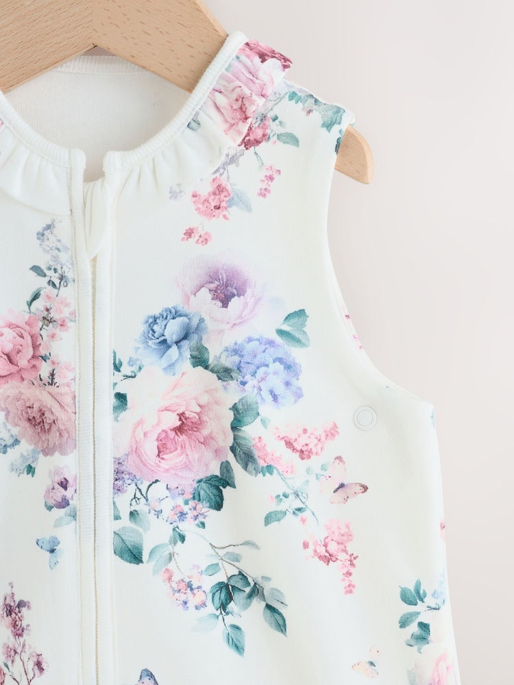 White Floral 1 Tog Sleeveless Baby Sleep Bag