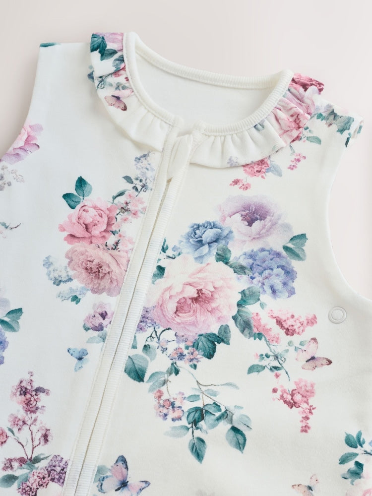 White Floral 1 Tog Sleeveless Baby Sleep Bag