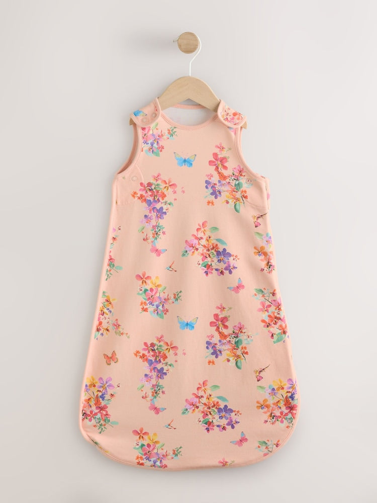 Pink Peach Floral 0.5 Tog Sleeveless Baby Sleep Bag