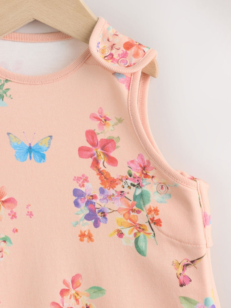 Pink Peach Floral 0.5 Tog Sleeveless Baby Sleep Bag