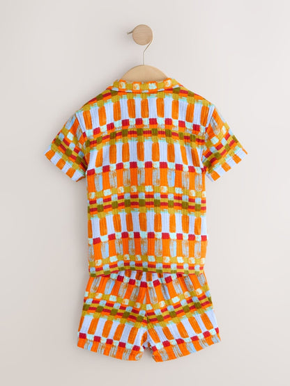 Multi Rust Stripe Short Sleeve Double Cloth Shirt &amp; Shorts Set (3mths-10yrs) - Size 3-6 Months (62-68cm)
