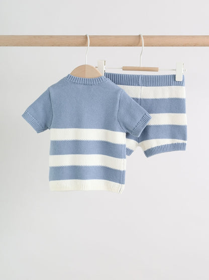 Blue Nautical Stripe Knitted Top and Shorts Baby Set (0mths-2yrs)