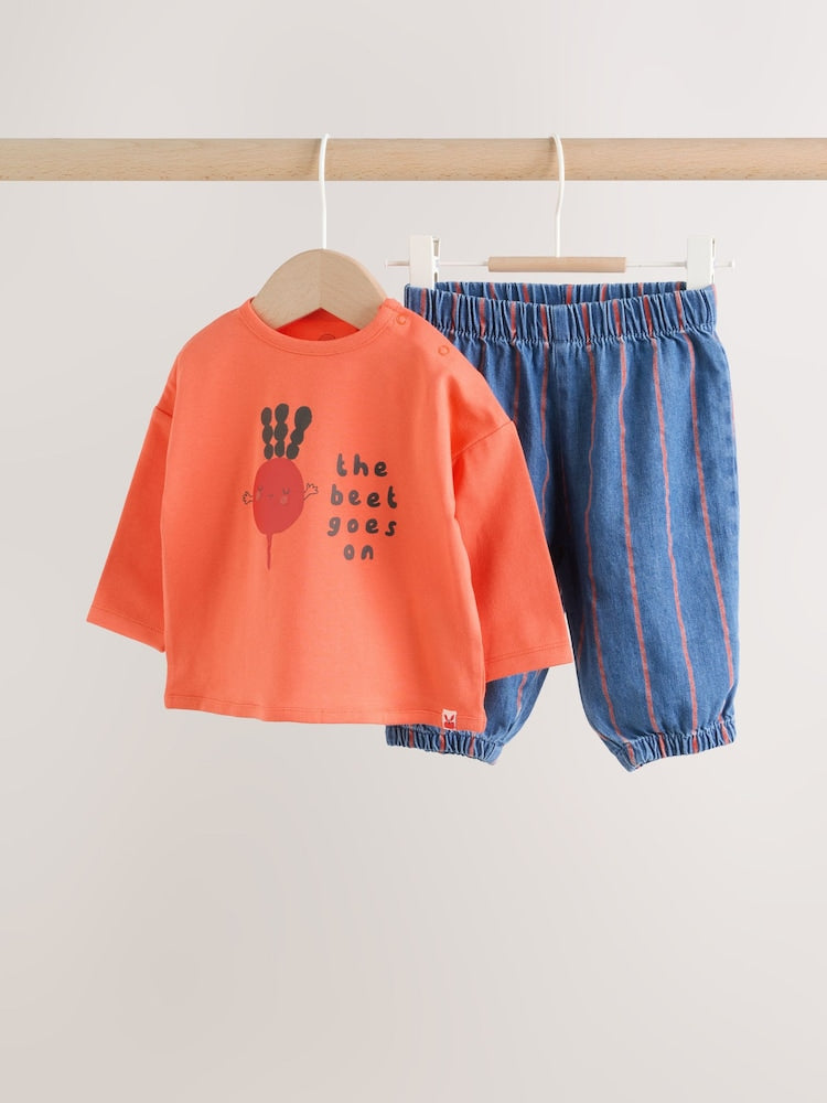 Red Stripe Beetroot Baby Top and Trousers Set (0mths-3yrs) - Red Stripe Beetroot / 12-18 Months (80-86cm)