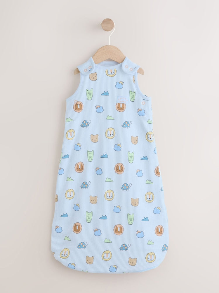 Blue Safari Animals 1 Tog Sleeveless Baby Sleep Bag