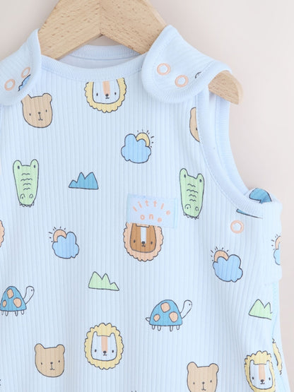 Blue Safari Animals 1 Tog Sleeveless Baby Sleep Bag