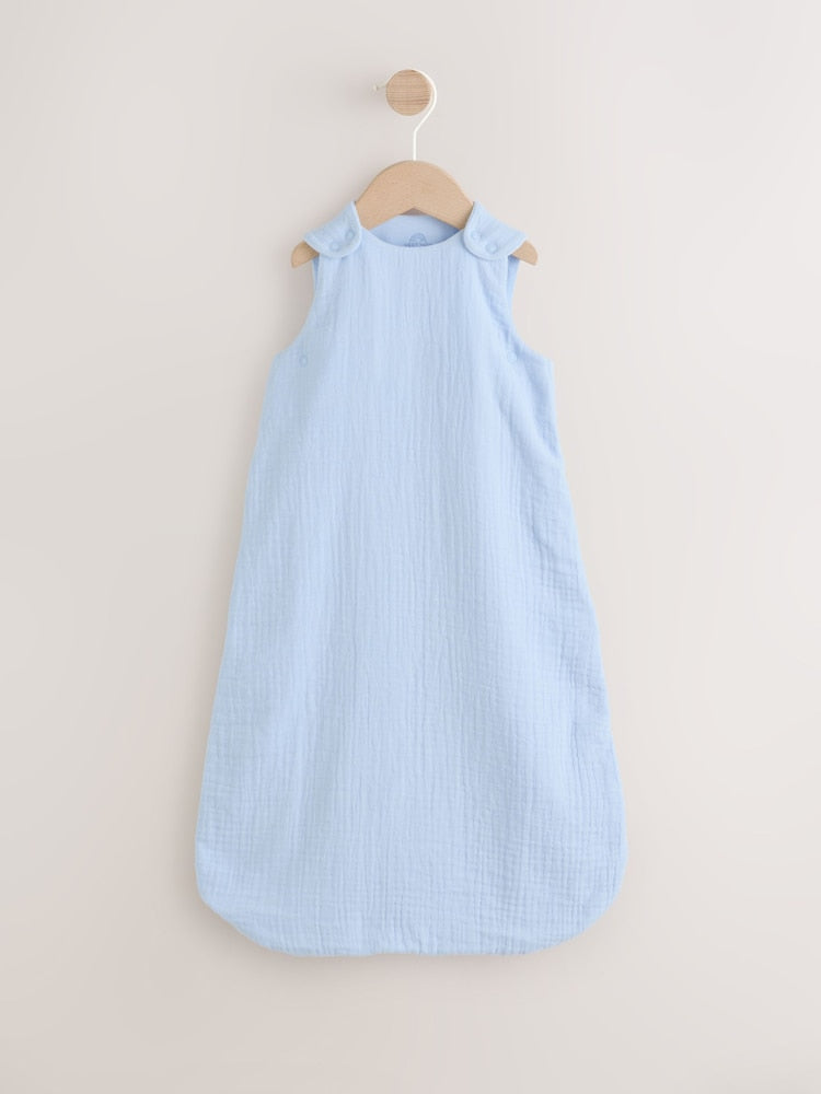 Blue Muslin 1 Tog Baby Sleep Bag