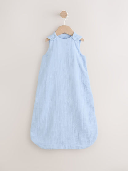 Blue Muslin 1 Tog Baby Sleep Bag
