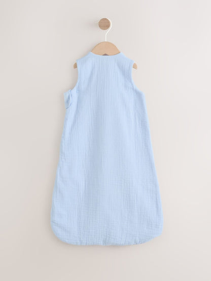 Blue Muslin 1 Tog Baby Sleep Bag