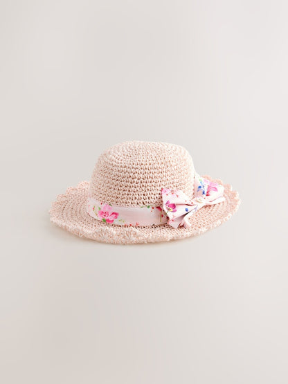 Baker by Ted Baker Pink Straw Effect Hat with Bow - 11-13 Years (146-158cm)