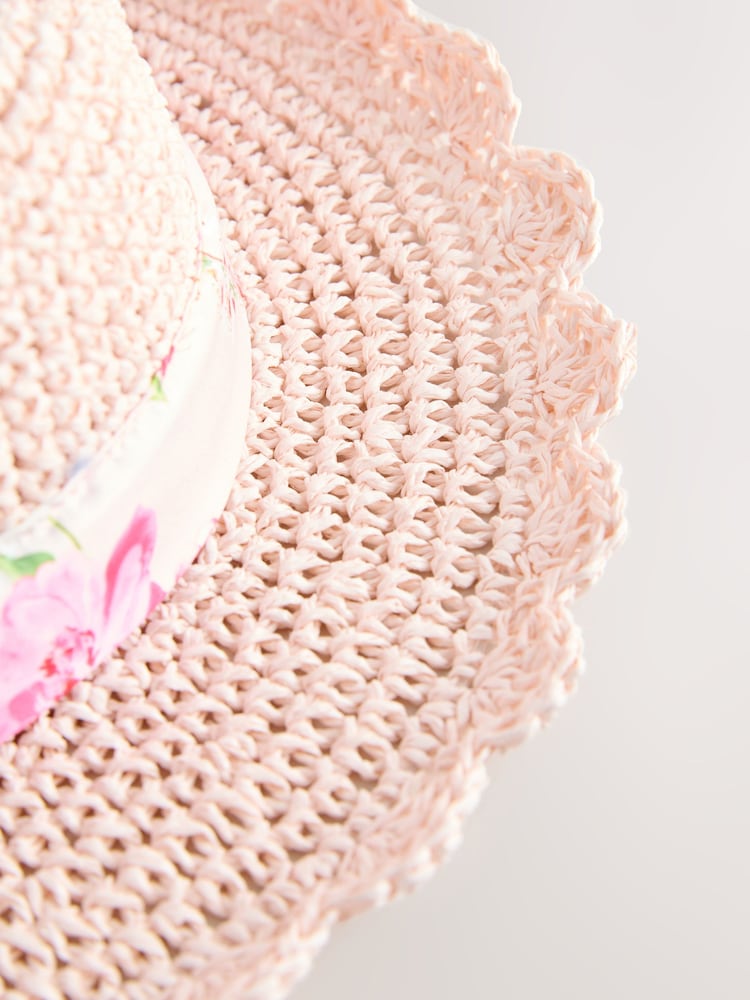 Baker by Ted Baker Pink Straw Effect Hat with Bow
