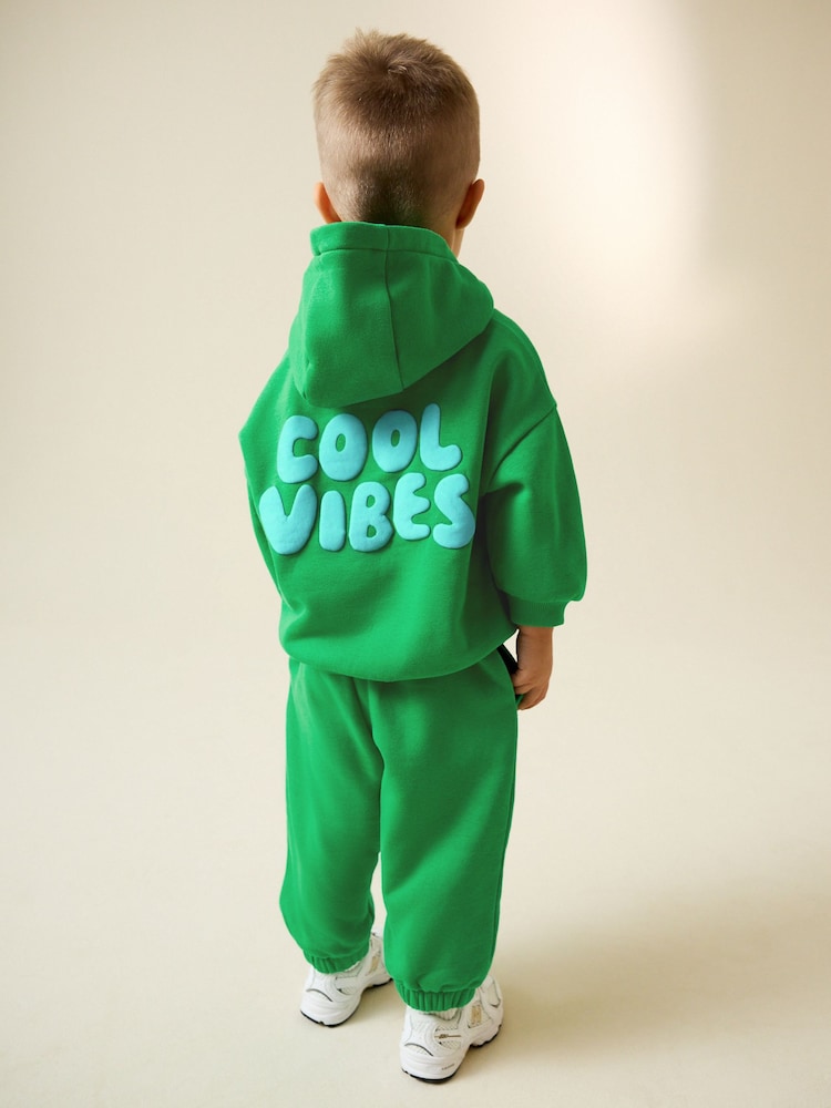 Green Cool Vibes Printed Hoodie and Joggers Set (3mths-7yrs)