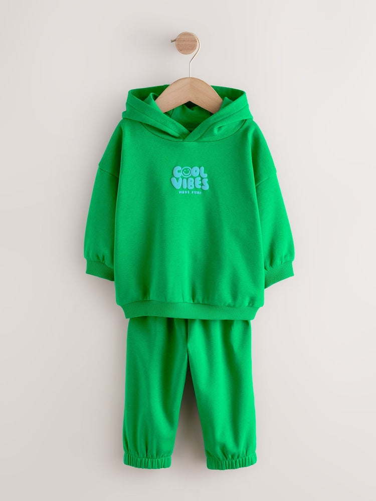 Green Cool Vibes Printed Hoodie and Joggers Set (3mths-7yrs)