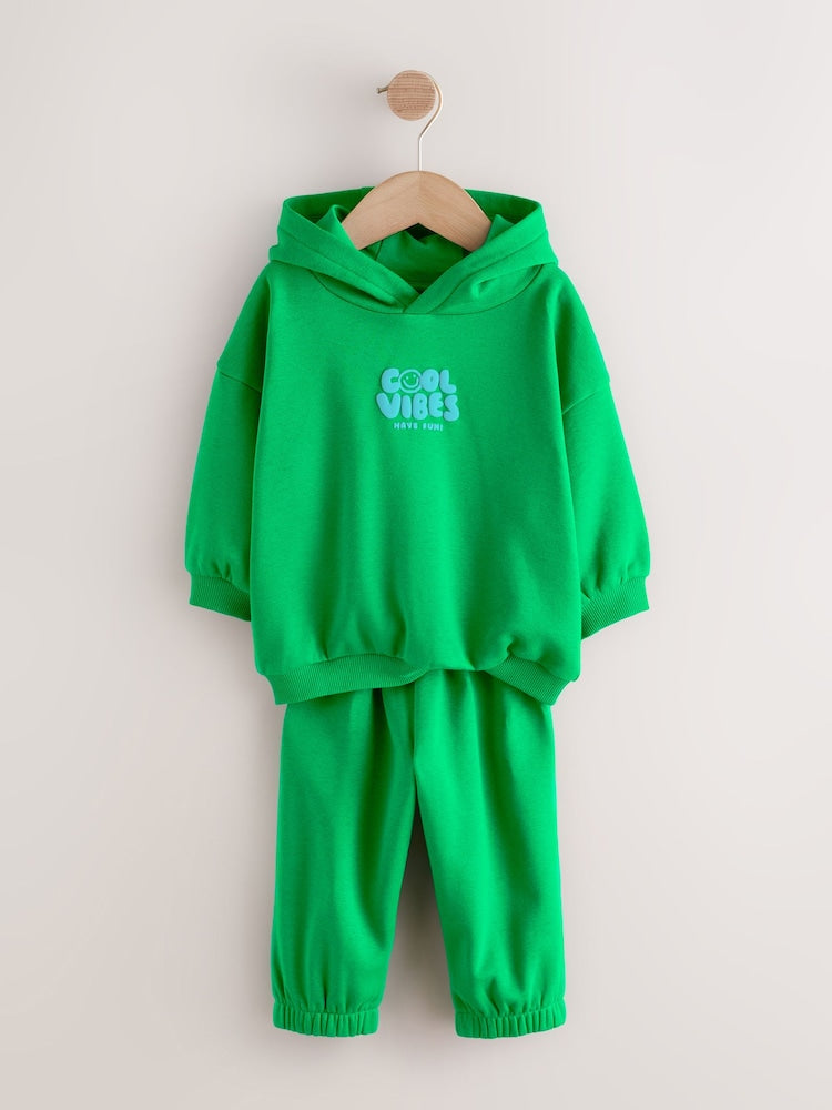Green Cool Vibes Printed Hoodie and Joggers Set (3mths-7yrs)