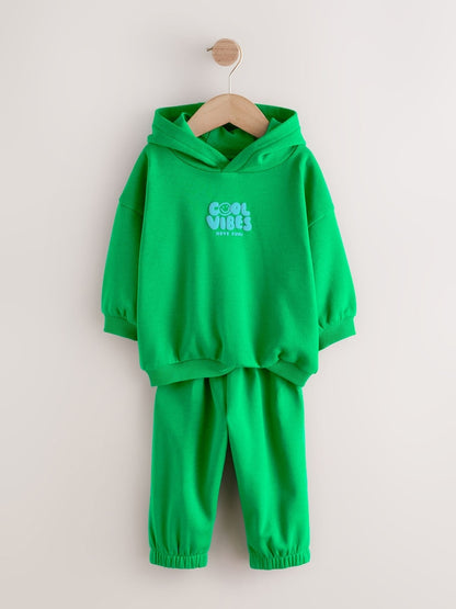 Green Cool Vibes Printed Hoodie and Joggers Set (3mths-7yrs)