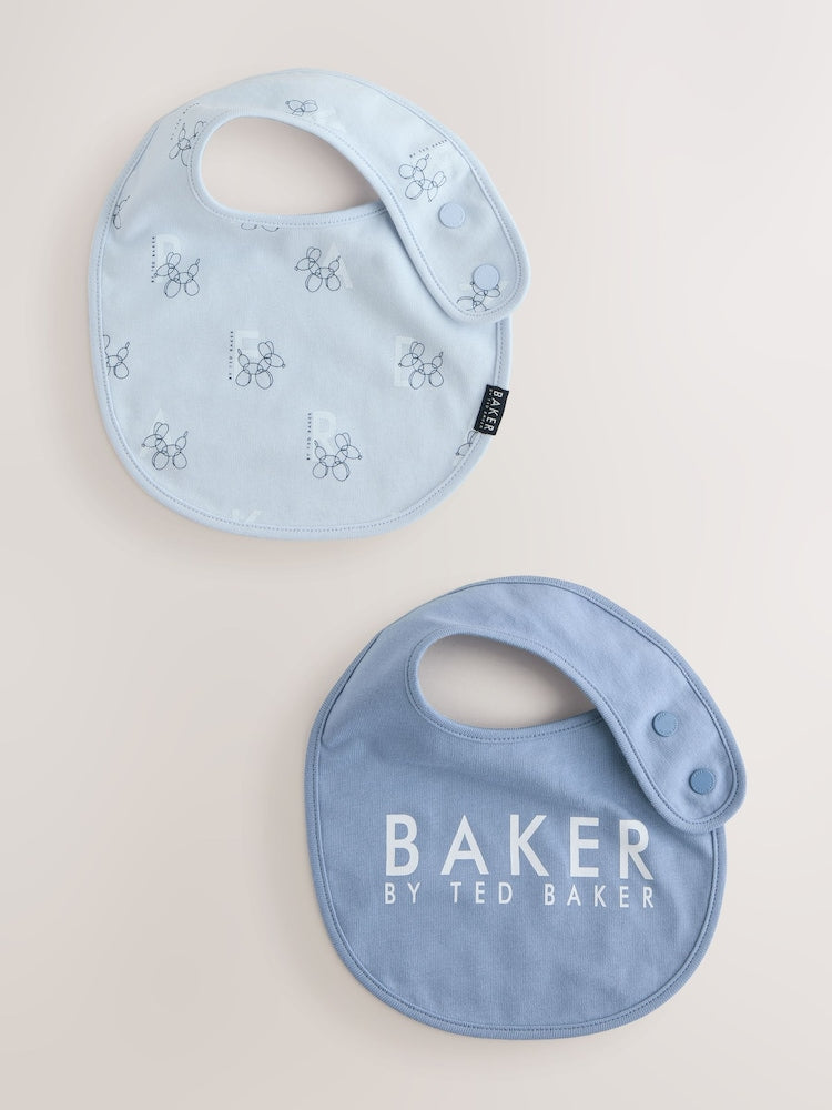 Baker by Ted Baker 2 Pack Blue Baby Bibs - Up to 1 Month (50-56cm)