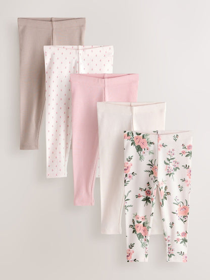 Pink Ribbed Leggings 5 Pack (3mths-7yrs) - Size 3-6 Months (62-68cm)