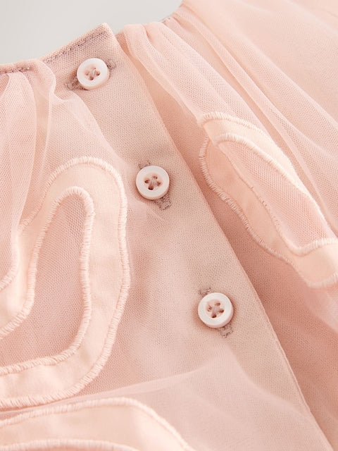 Pink Bows Angel Sleeve Mesh Dress (3mths-7yrs)