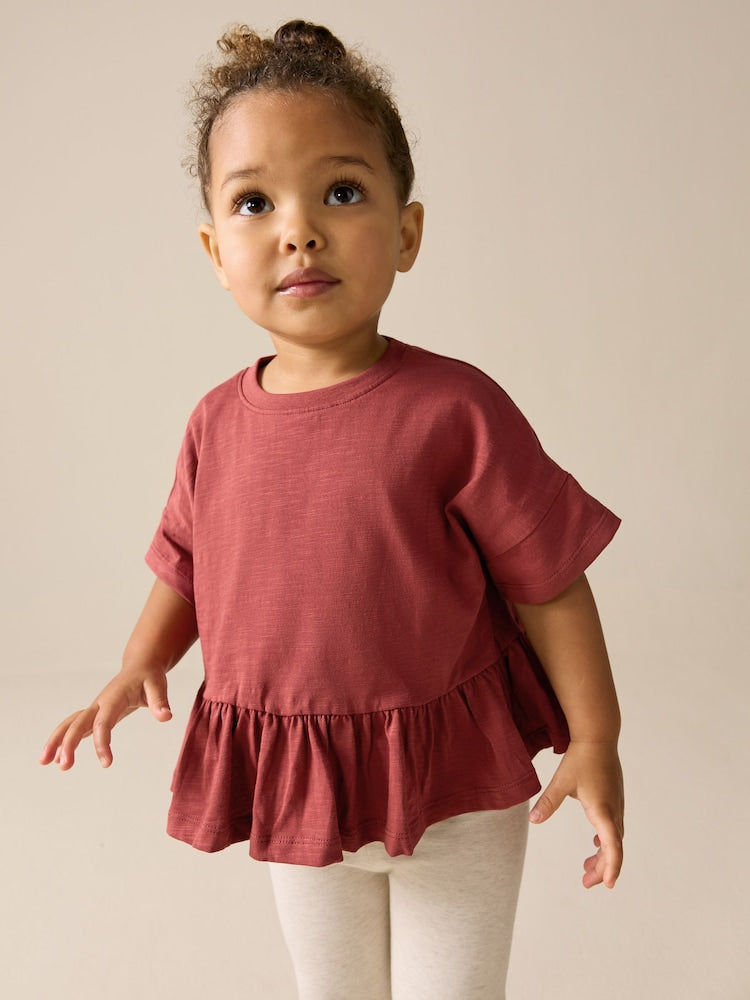 Rust Brown Short Sleeve Peplum T-Shirt (3mths-7yrs) - Rust Brown / 12-18 Months (80-86cm)