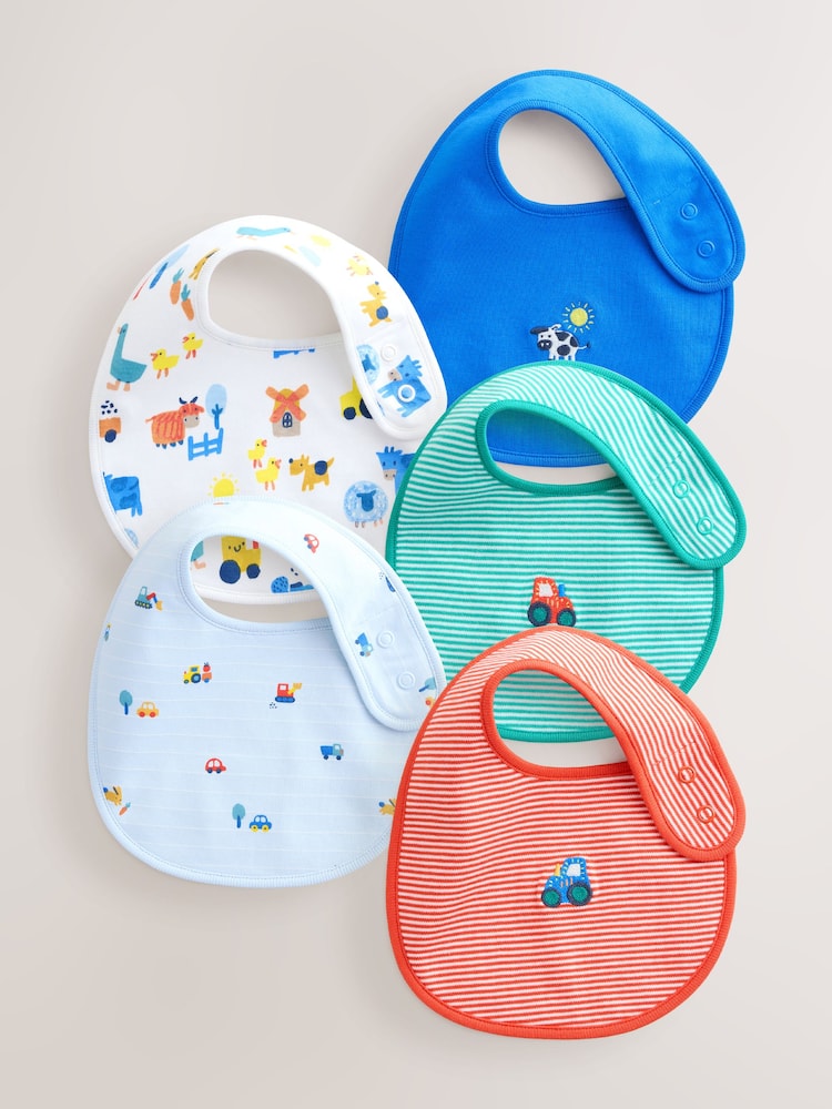 Multi Farm 5 Pack Baby Bibs - Up to 1 Month (50-56cm)