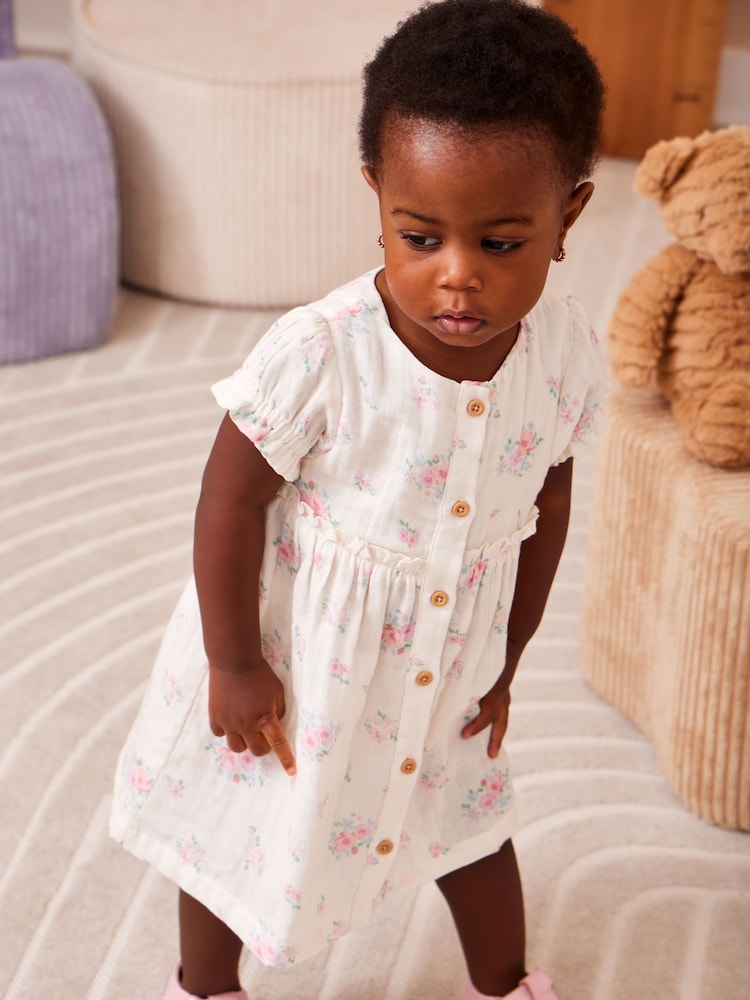 JoJo Maman Bébé Cream Floral Dress and Knicker Set - Up To 3 Months (50 - 62cm)
