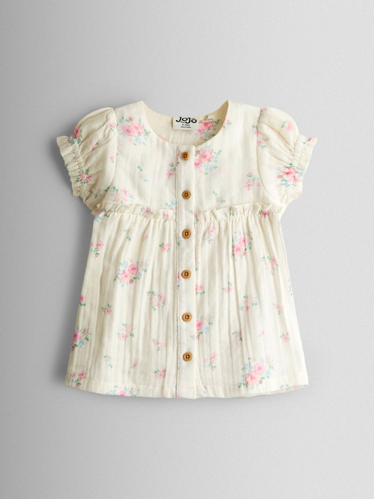 JoJo Maman Bébé Cream Floral Dress and Knicker Set