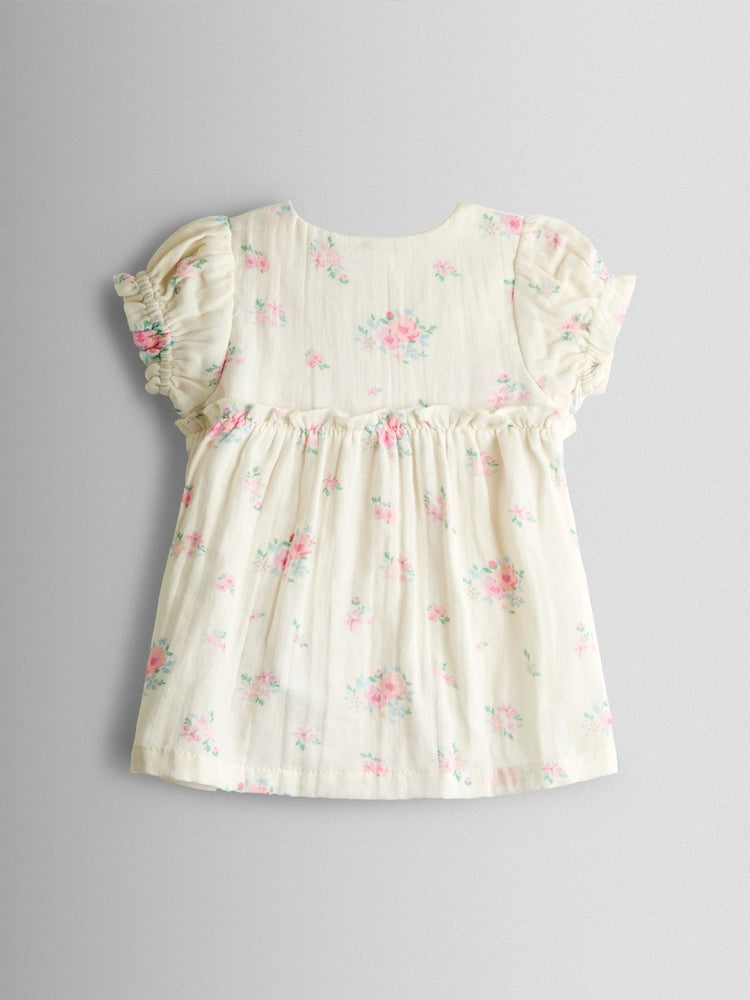 JoJo Maman Bébé Cream Floral Dress and Knicker Set