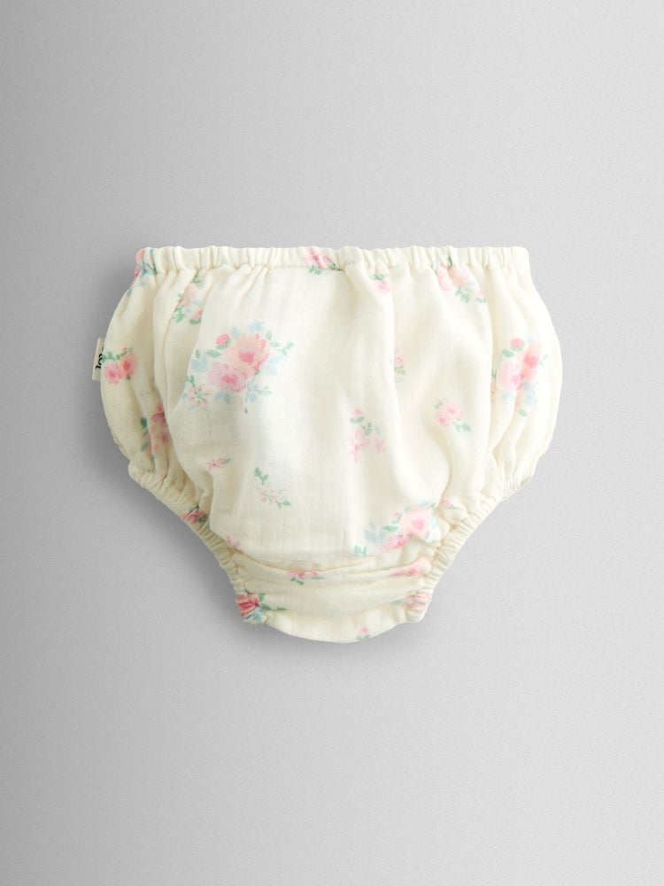 JoJo Maman Bébé Cream Floral Dress and Knicker Set