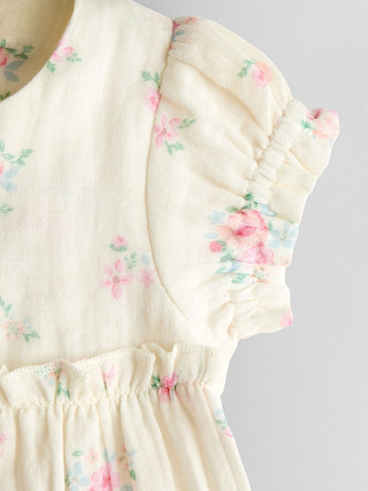 JoJo Maman Bébé Cream Floral Dress and Knicker Set