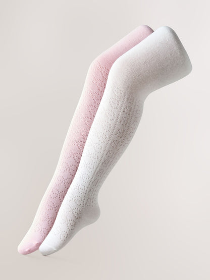 Baker by Ted Baker Pointelle Pink/White Tights 2 Pack - Size 12-18 Months (80-86cm)